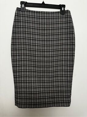 The Limited Black & White Houndstooth / Plaid Tweed Pencil Skirt | Office